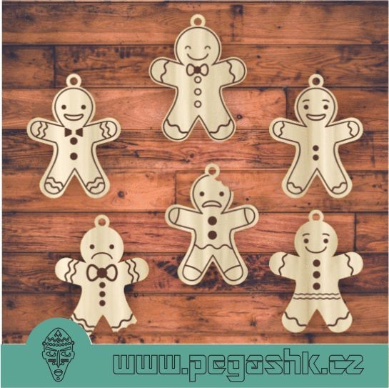 DŘEVĚNÁ VÁNOČNÍ OZDOBA - 5 Gingerbread Men Keyrings - Kliknutím na obrázek zavřete